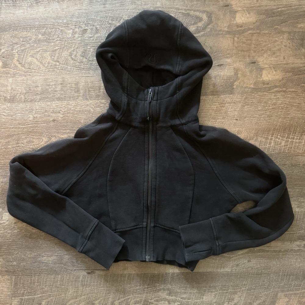 Lululemon Jacket Womens 4 Black Scuba Full Zip Cropped Hoodie Light Cotton